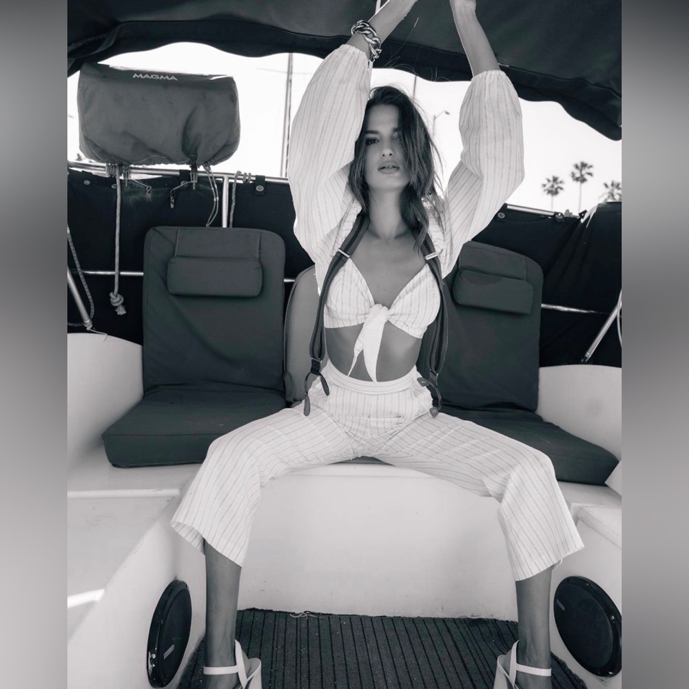 STONE COLD FOX LINEN STRIPE SET HONEYMOON BRIDAL WINERY VACATION SELENA GOMEZ